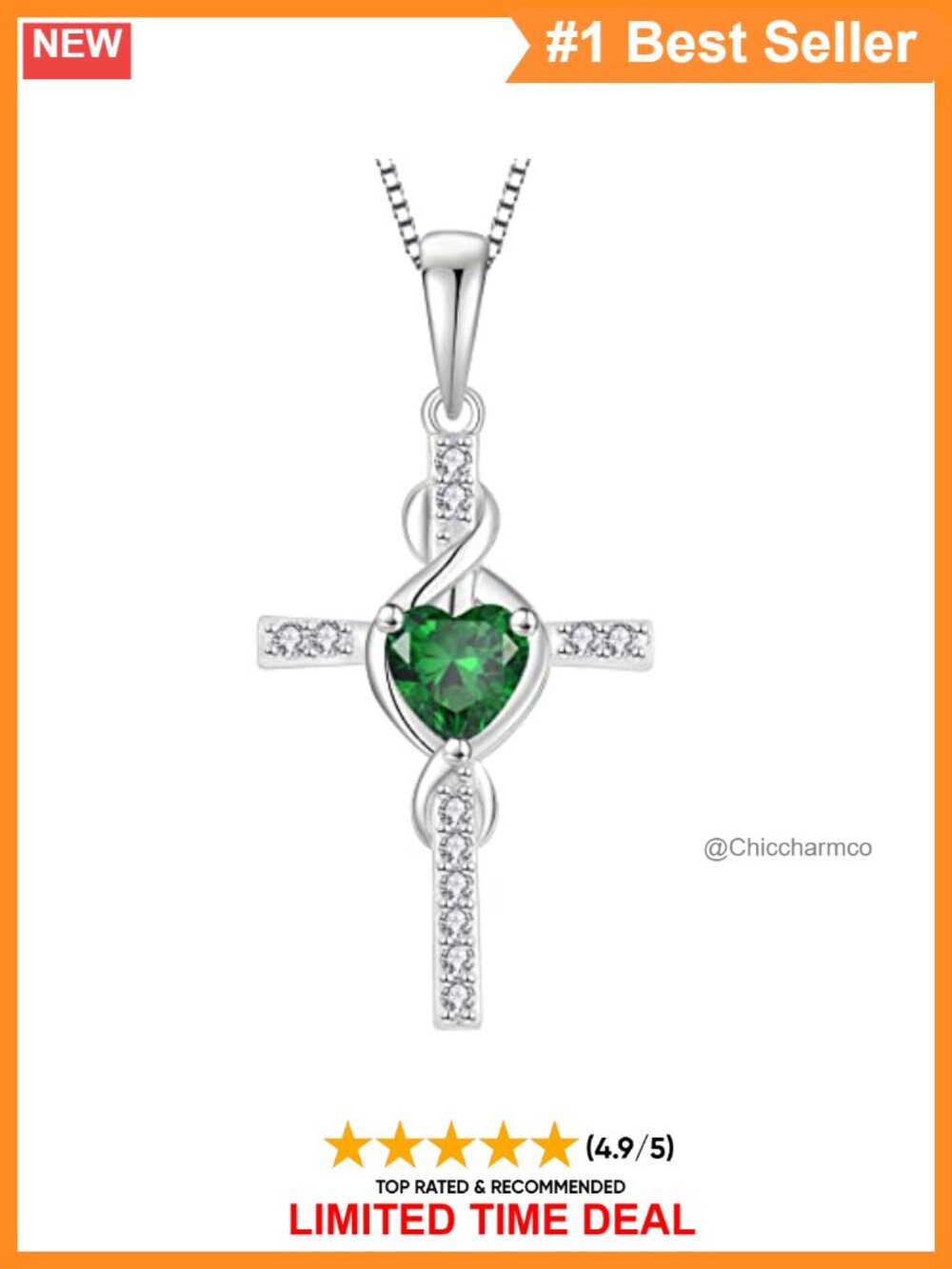925 Sterling Silver Birthstone Infinity Cross Necklace 18k White Gold Plated